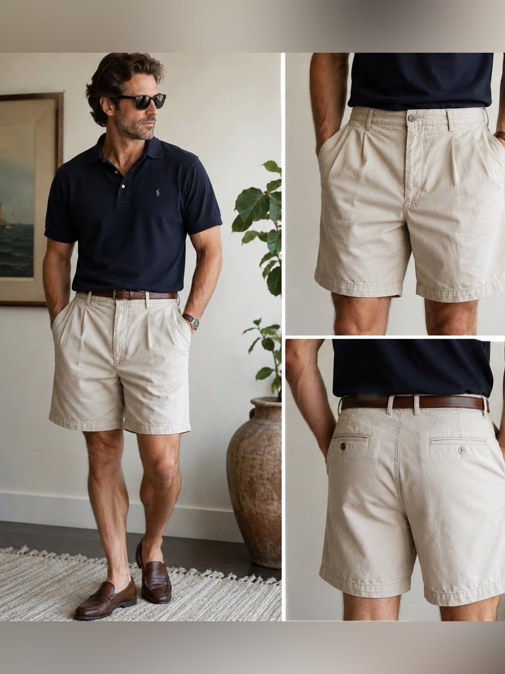 Vintage Givenchy Monsieur Cotton Shorts 34 Beige Pleated Bermuda